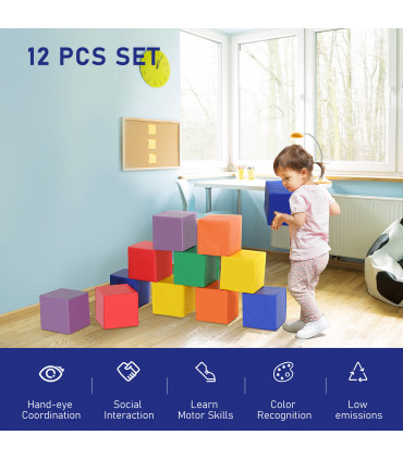 12 Piece Kids Soft Play Blocks Soft Foam Toy Building Stacking Block Multi-color