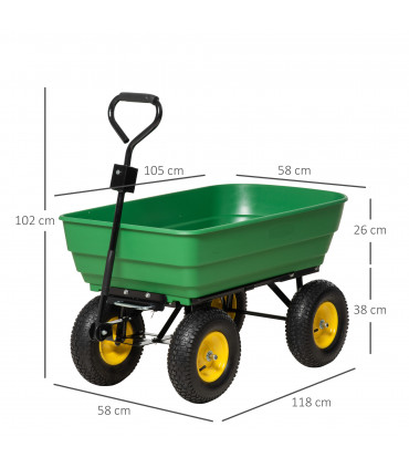 Garden Cart Green 118cm x 58cm x 102cm Powder Coated Steel Heavy-Duty Plastic