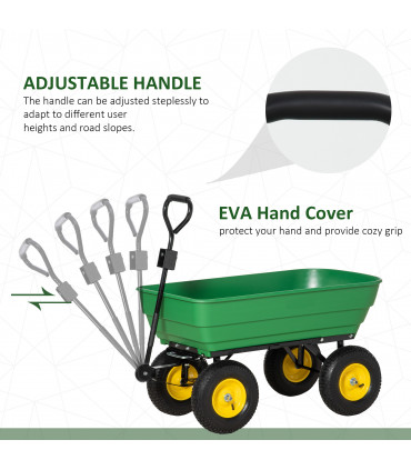 Garden Cart Green 118cm x 58cm x 102cm Powder Coated Steel Heavy-Duty Plastic