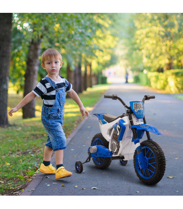 Kids Electric Motorbike Ride-On Motorcycle Training Wheels - Blue 12V 3-5 Years