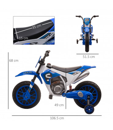 Kids Electric Motorbike Ride-On Motorcycle Training Wheels - Blue 12V 3-5 Years
