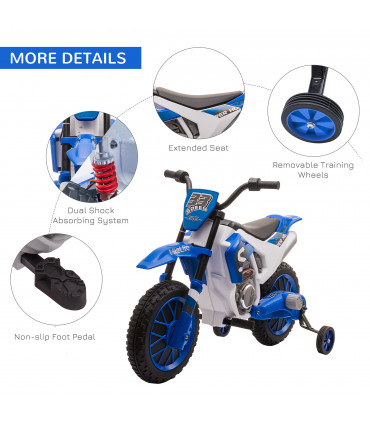 Kids Electric Motorbike Ride-On Motorcycle Training Wheels - Blue 12V 3-5 Years