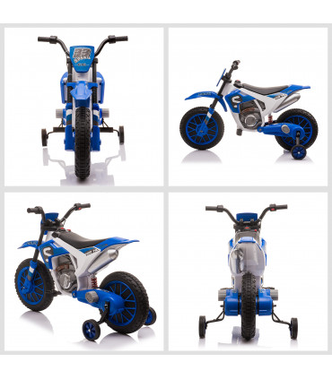 Kids Electric Motorbike Ride-On Motorcycle Training Wheels - Blue 12V 3-5 Years