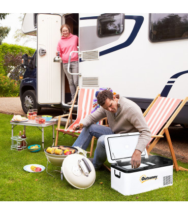 12V Portable Car Refrigerator - White and Black, 18L, -20C Cooling, LCD Panel