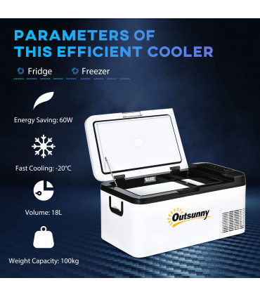 12V Portable Car Refrigerator - White and Black, 18L, -20C Cooling, LCD Panel
