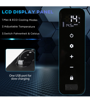 12V Portable Car Refrigerator - White and Black, 18L, -20C Cooling, LCD Panel