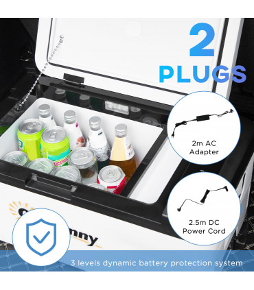 12V Portable Car Refrigerator - White and Black, 18L, -20C Cooling, LCD Panel