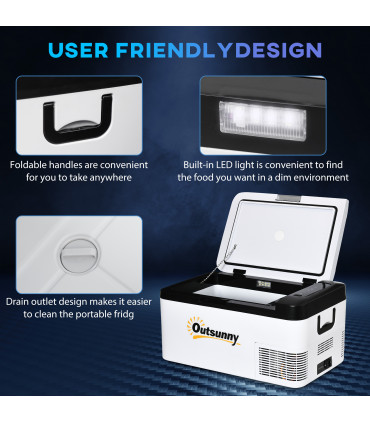 12V Portable Car Refrigerator - White and Black, 18L, -20C Cooling, LCD Panel