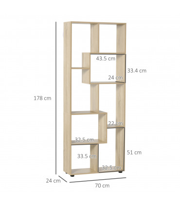 Bookcase 178cm 8-Shelf Beige Particleboard Melamine Surface 70cm x 24cm
