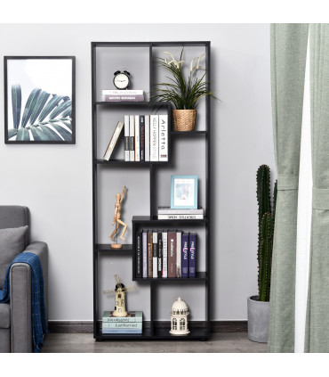 Bookcase 178cm 8-Shelf Black Melamine Surface Foot Pads Multipurpose 8-Grid