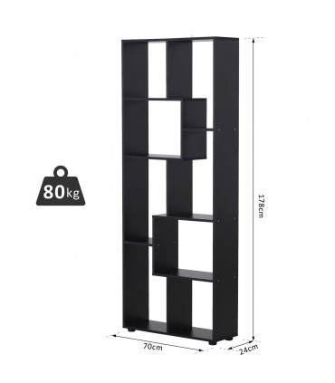 Bookcase 178cm 8-Shelf Black Melamine Surface Foot Pads Multipurpose 8-Grid