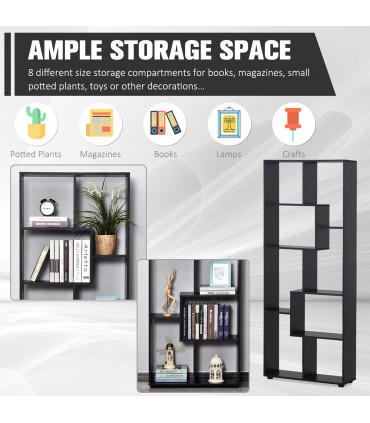 Bookcase 178cm 8-Shelf Black Melamine Surface Foot Pads Multipurpose 8-Grid