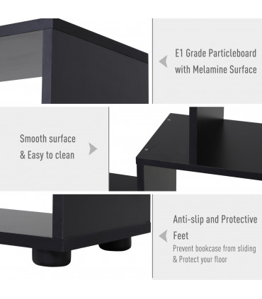 Bookcase 178cm 8-Shelf Black Melamine Surface Foot Pads Multipurpose 8-Grid