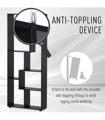 Bookcase 178cm 8-Shelf Black Melamine Surface Foot Pads Multipurpose 8-Grid