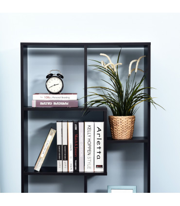 Bookcase 178cm 8-Shelf Black Melamine Surface Foot Pads Multipurpose 8-Grid