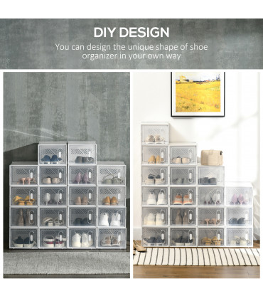 Shoe Box Clear Plastic 25x35x19cm 18PCS UK/EU Size 8.5/43 Stackable Dust-Free