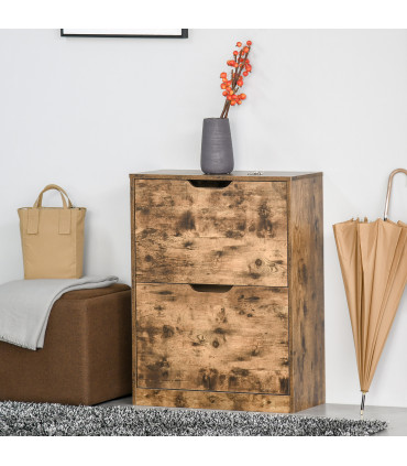 Shoe Cabinet Rustic Brown 81H x 62.5W x 26Dcm 2 Drawer Shoe Cupboard Flip Doors