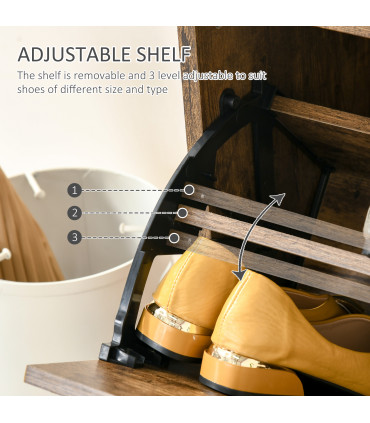 Shoe Cabinet Rustic Brown 81H x 62.5W x 26Dcm 2 Drawer Shoe Cupboard Flip Doors