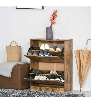 Shoe Cabinet Rustic Brown 81H x 62.5W x 26Dcm 2 Drawer Shoe Cupboard Flip Doors