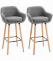 2 PCs Modern Upholstered Fabric Bucket Seat Bar Stools w/ Solid Wood Legs Grey