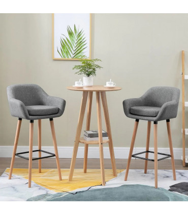 2 PCs Modern Upholstered Fabric Bucket Seat Bar Stools w/ Solid Wood Legs Grey