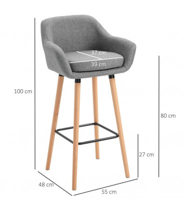 2 PCs Modern Upholstered Fabric Bucket Seat Bar Stools w/ Solid Wood Legs Grey