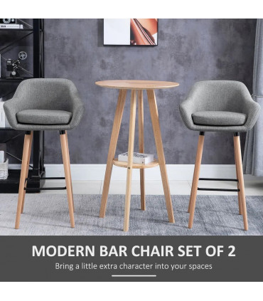 2 PCs Modern Upholstered Fabric Bucket Seat Bar Stools w/ Solid Wood Legs Grey
