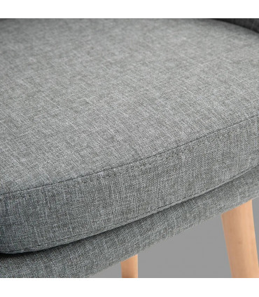 2 PCs Modern Upholstered Fabric Bucket Seat Bar Stools w/ Solid Wood Legs Grey