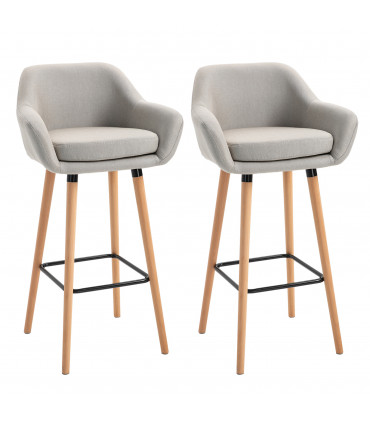 2 PCs Modern Upholstered Fabric Bucket Seat Bar Stools w/ Solid Wood Legs Beige