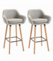 2 PCs Modern Upholstered Fabric Bucket Seat Bar Stools w/ Solid Wood Legs Beige