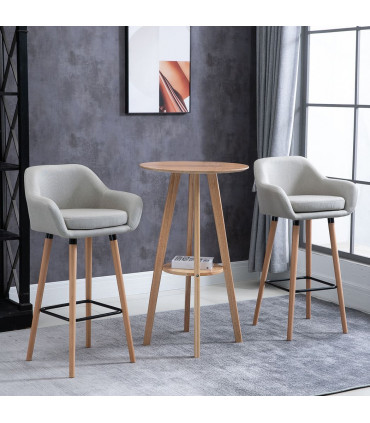 2 PCs Modern Upholstered Fabric Bucket Seat Bar Stools w/ Solid Wood Legs Beige