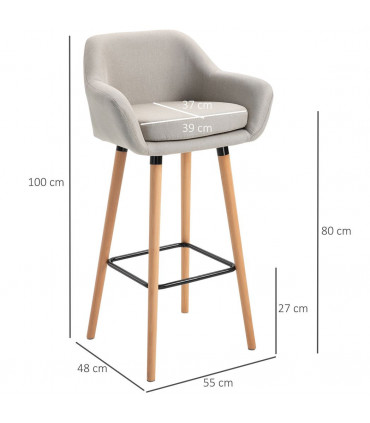 2 PCs Modern Upholstered Fabric Bucket Seat Bar Stools w/ Solid Wood Legs Beige