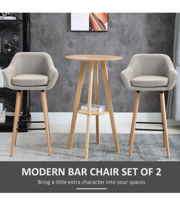 2 PCs Modern Upholstered Fabric Bucket Seat Bar Stools w/ Solid Wood Legs Beige