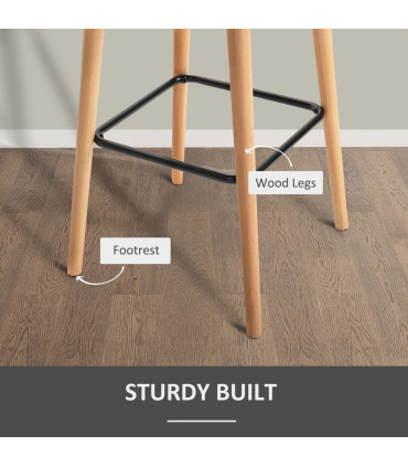 2 PCs Modern Upholstered Fabric Bucket Seat Bar Stools w/ Solid Wood Legs Beige