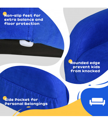 Kids Sofa Armchair Chair Blue Wood Flannel Foam 2 In 1 Fold Out Baby Bed Couch