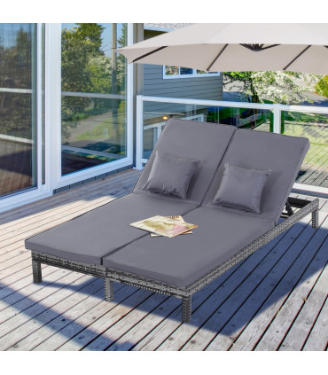 Grey Metal Wicker Rattan Lounger