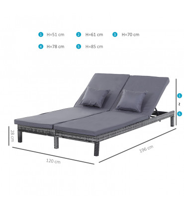 Grey Metal Wicker Rattan Lounger