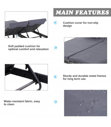 Grey Metal Wicker Rattan Lounger