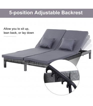 Grey Metal Wicker Rattan Lounger