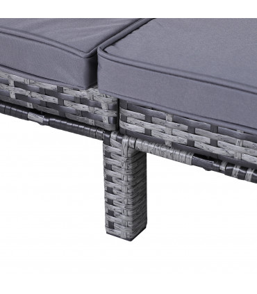 Grey Metal Wicker Rattan Lounger