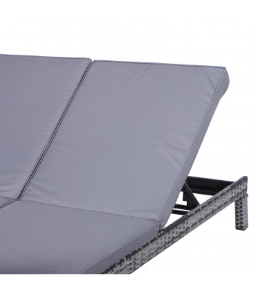 Grey Metal Wicker Rattan Lounger