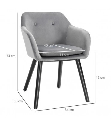 Fabric Grey 74H x 54W x 56Dcm Set of 2 Modern Upholstered Bucket Seat Armchairs