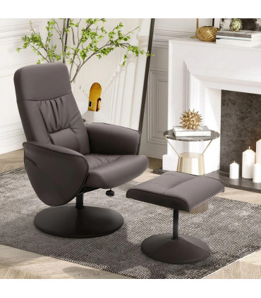 Armchair ottoman set 2 Pcs Reclining PU Leather Brown 105H x 81W x 81Dcm
