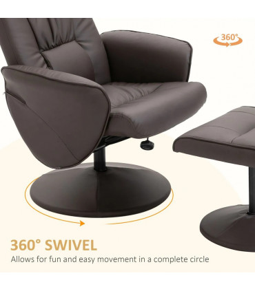 Armchair ottoman set 2 Pcs Reclining PU Leather Brown 105H x 81W x 81Dcm