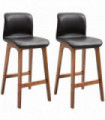 2 Pcs 93cm Faux Leather Bar Stools Wooden Frame Footrest Padding High Back Brown