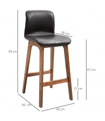 2 Pcs 93cm Faux Leather Bar Stools Wooden Frame Footrest Padding High Back Brown