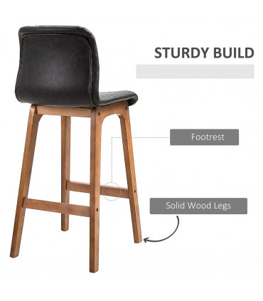 2 Pcs 93cm Faux Leather Bar Stools Wooden Frame Footrest Padding High Back Brown