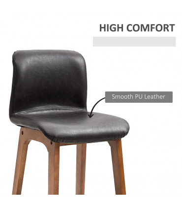 2 Pcs 93cm Faux Leather Bar Stools Wooden Frame Footrest Padding High Back Brown