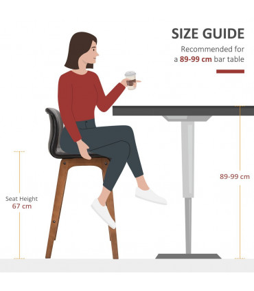 2 Pcs 93cm Faux Leather Bar Stools Wooden Frame Footrest Padding High Back Brown