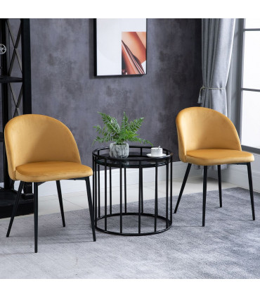Fabric Yellow 2 Pieces Modern Upholstered Dining Chairs 77H x 49W x 50Dcm